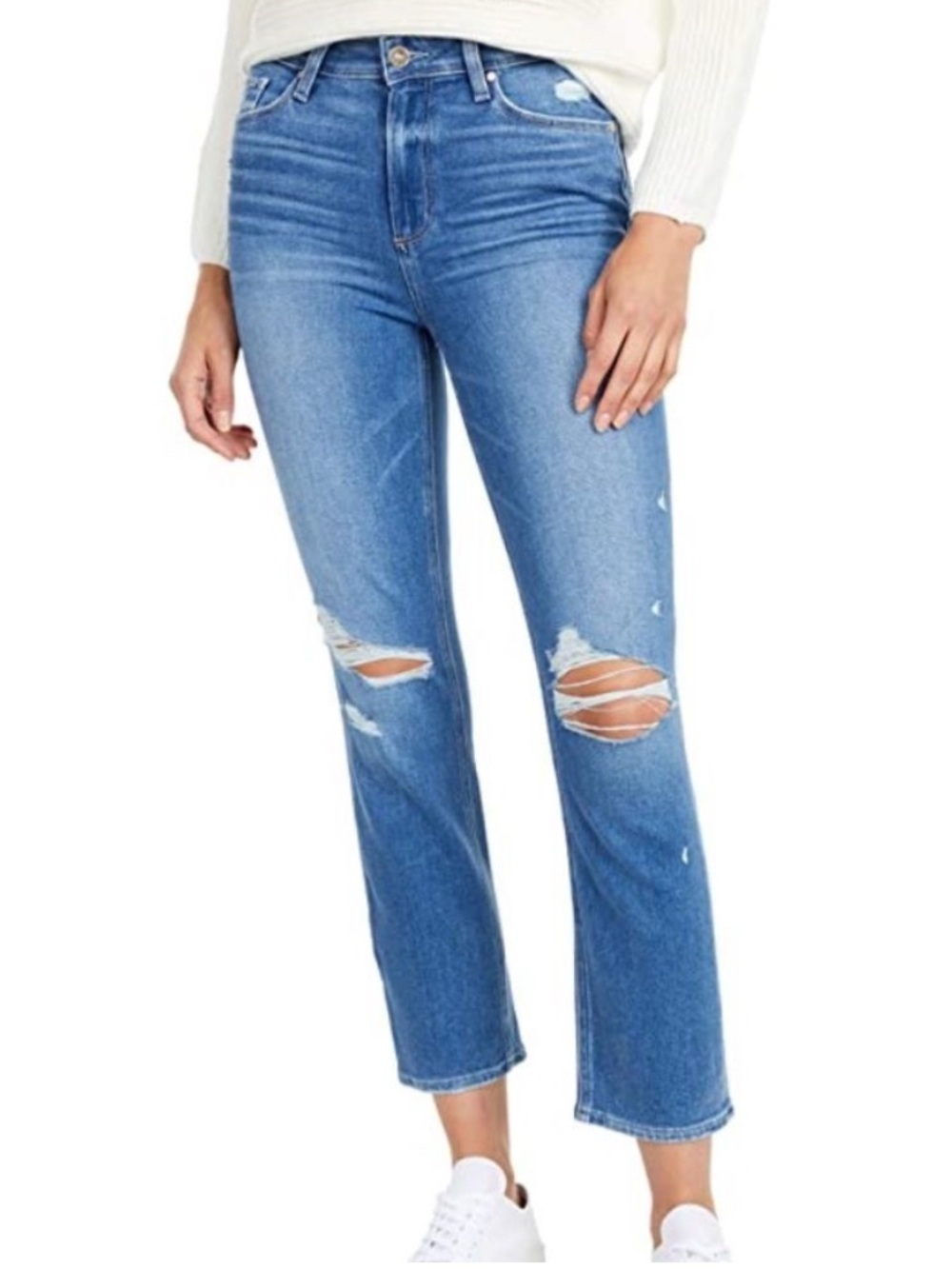 PAIGE JEANS | High Rise Skinny Cindy Crop Distressed Jeans